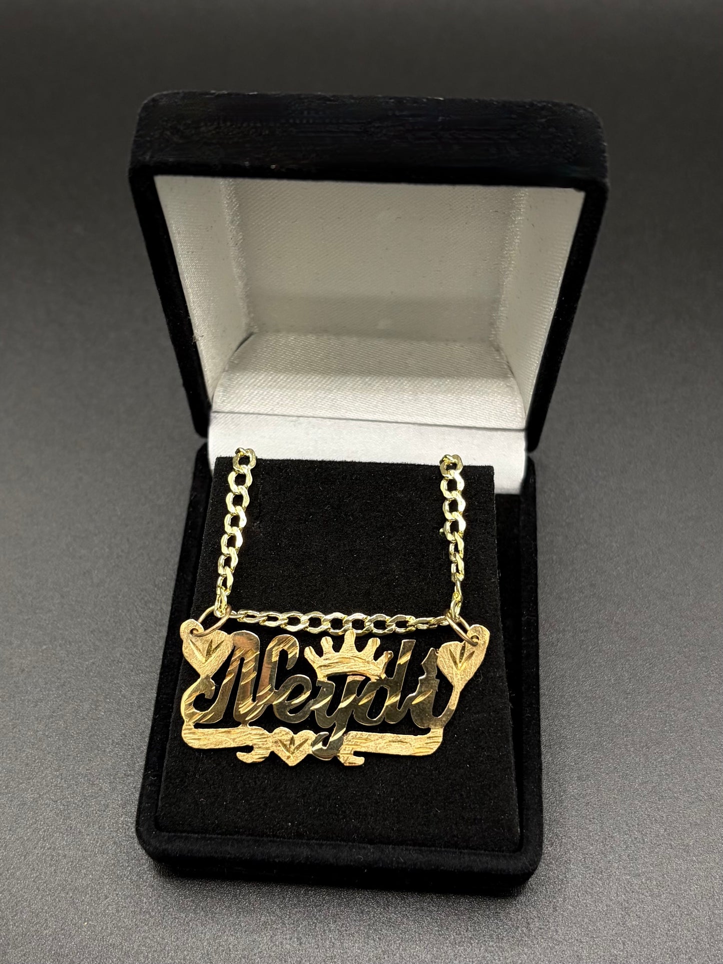 Gold Name Plate with Heart and Crown Design
