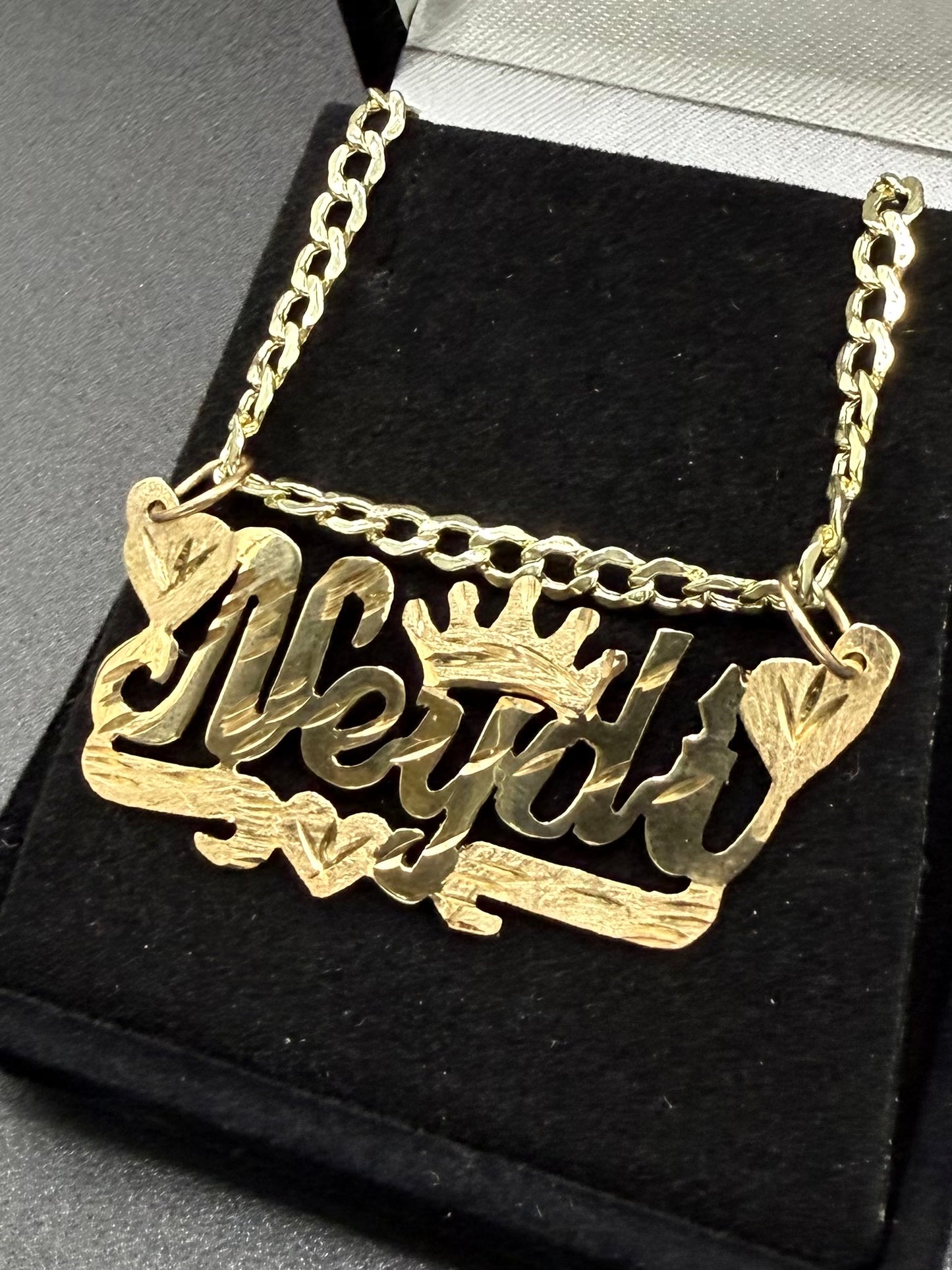 Gold Name Plate with Heart and Crown Design