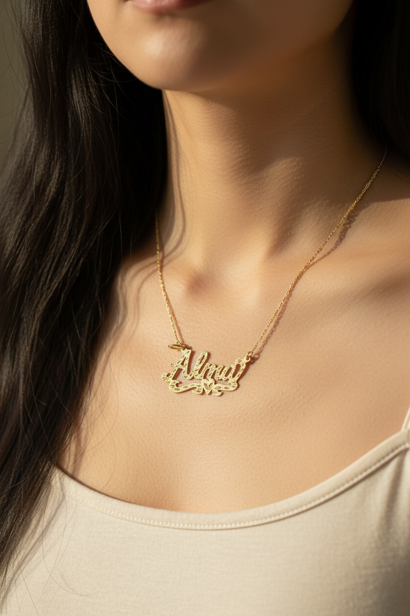 Gold Name Plate Design with Heart